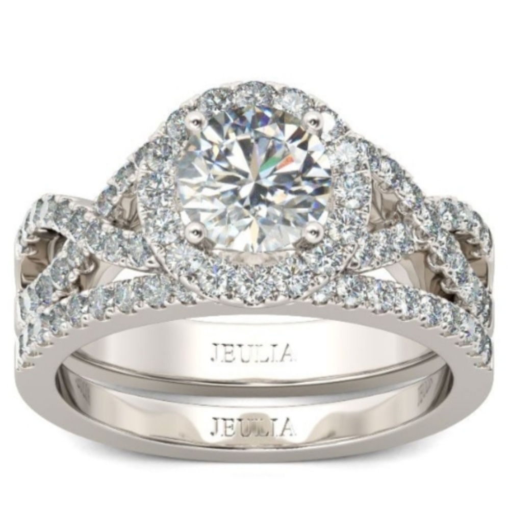 Halo White Sapphire Engagement Ring
